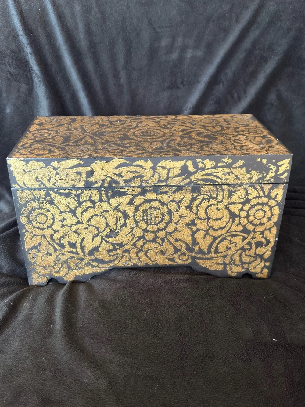 Gold Black Floral Jewelry Box - Elegant Vanity Organizer